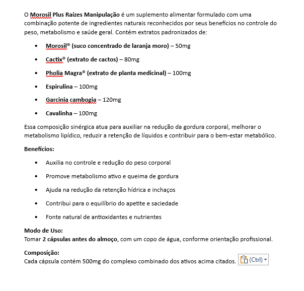 Morosil Plus 500mg – 90 Cápsulas – Raízes Manipulação